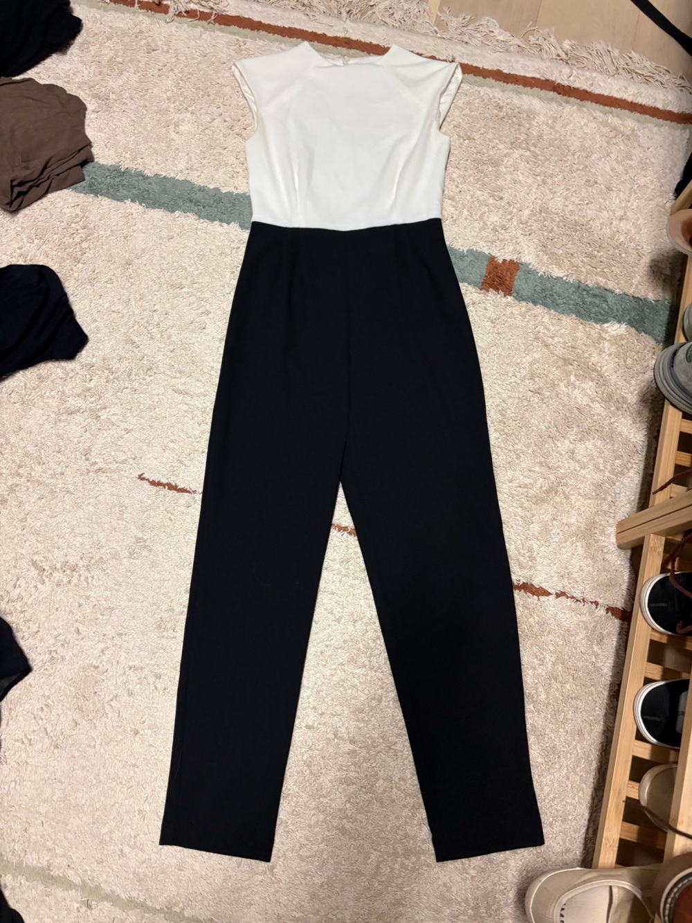 Anthropologie Sleeveless Two-Tone White and Black Jumpsuit